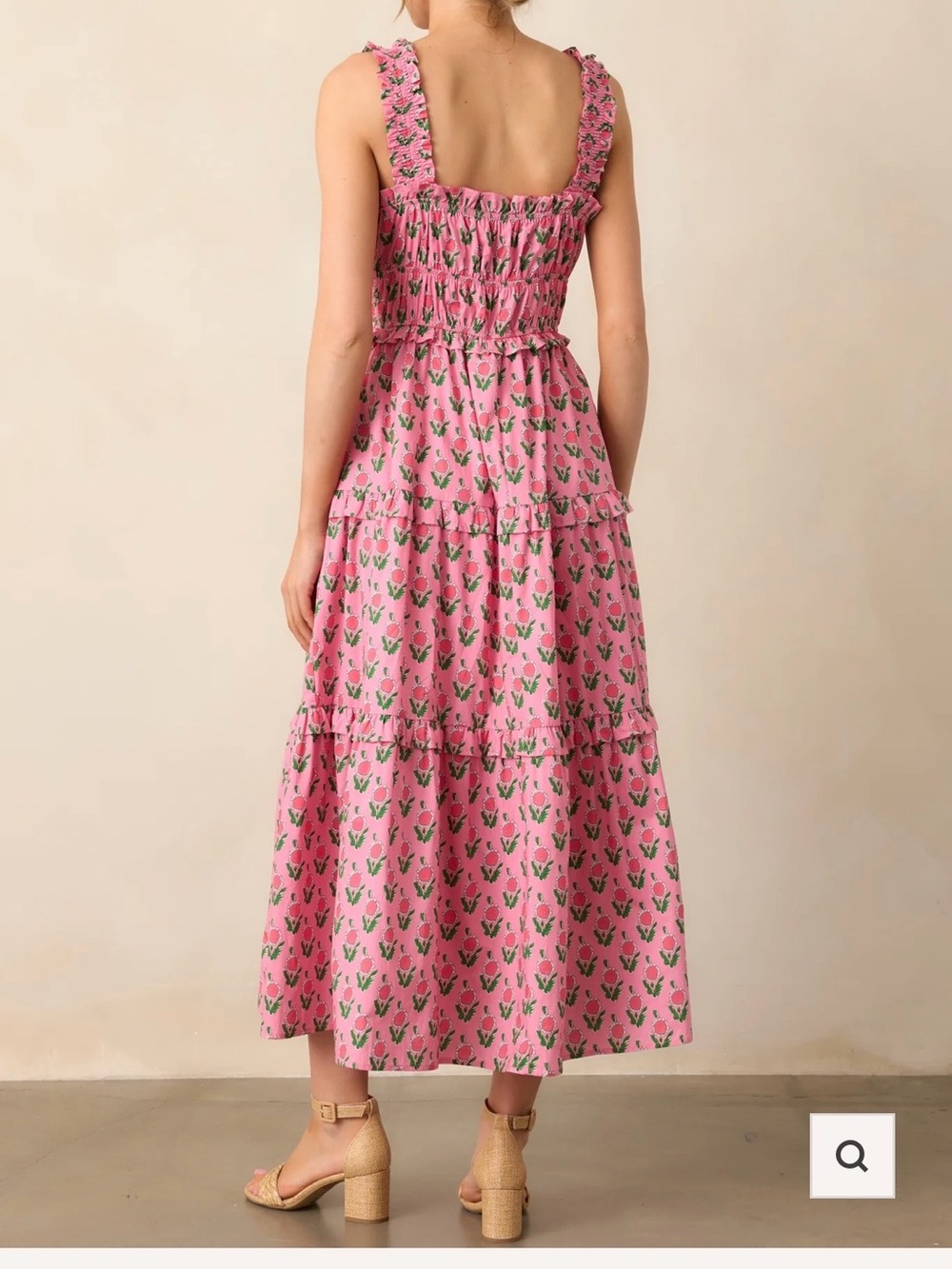 entro Pink Floral Tiered Maxi Dress with Ruffle Straps - Picture 2 of 4
